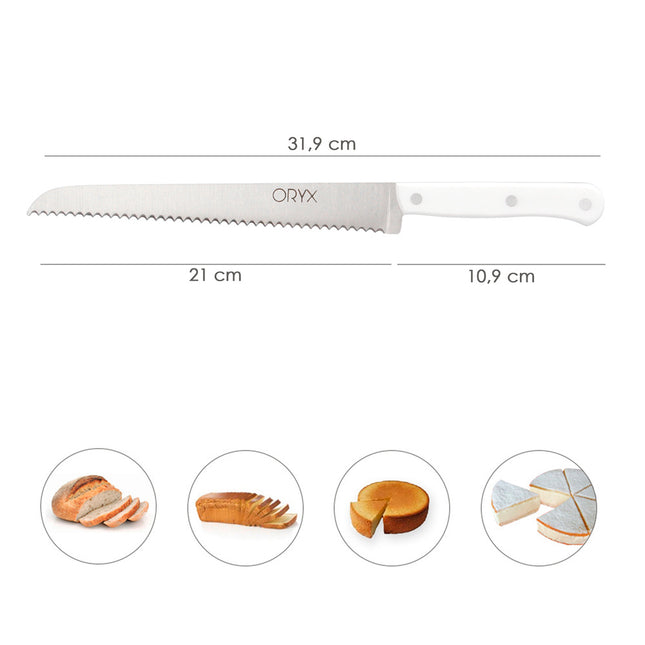 Cuchillo husky panero 21 cm. hoja acero inoxidable, cuchillo pan , cuchillo cortar pan mango ergonomico blanco