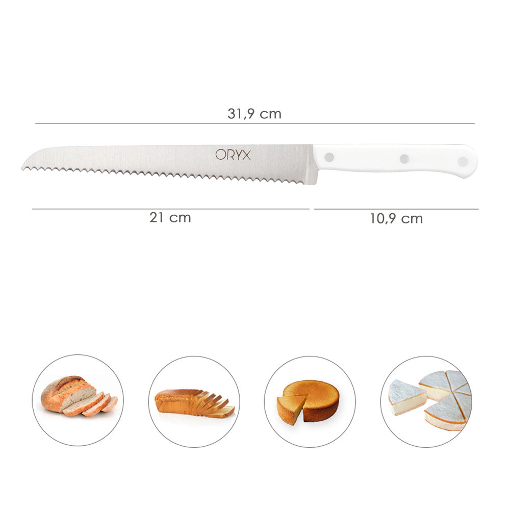 Cuchillo husky panero 21 cm hoja acero inoxidable, cuchillo pan , cuchillo cortar pan mango ergonómico blanco