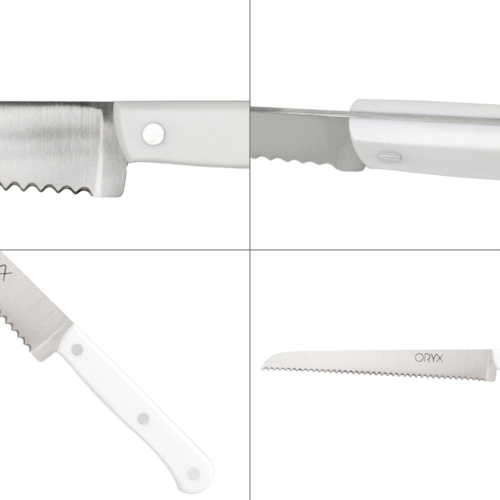 Cuchillo husky panero 21 cm hoja acero inoxidable, cuchillo pan , cuchillo cortar pan mango ergonómico blanco