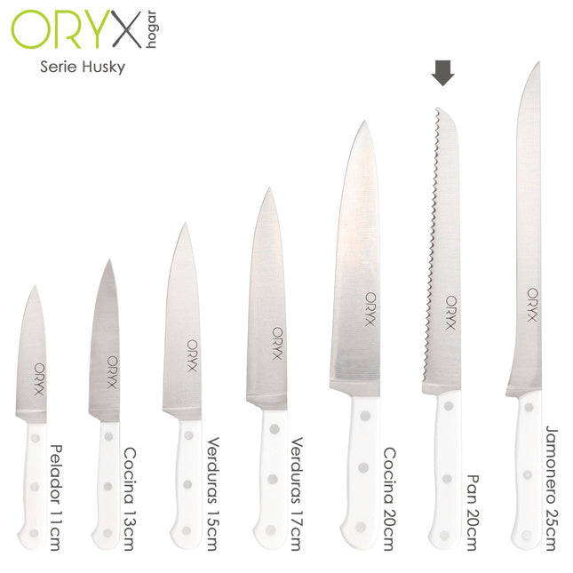 Cuchillo husky panero 21 cm. hoja acero inoxidable, cuchillo pan , cuchillo cortar pan mango ergonomico blanco