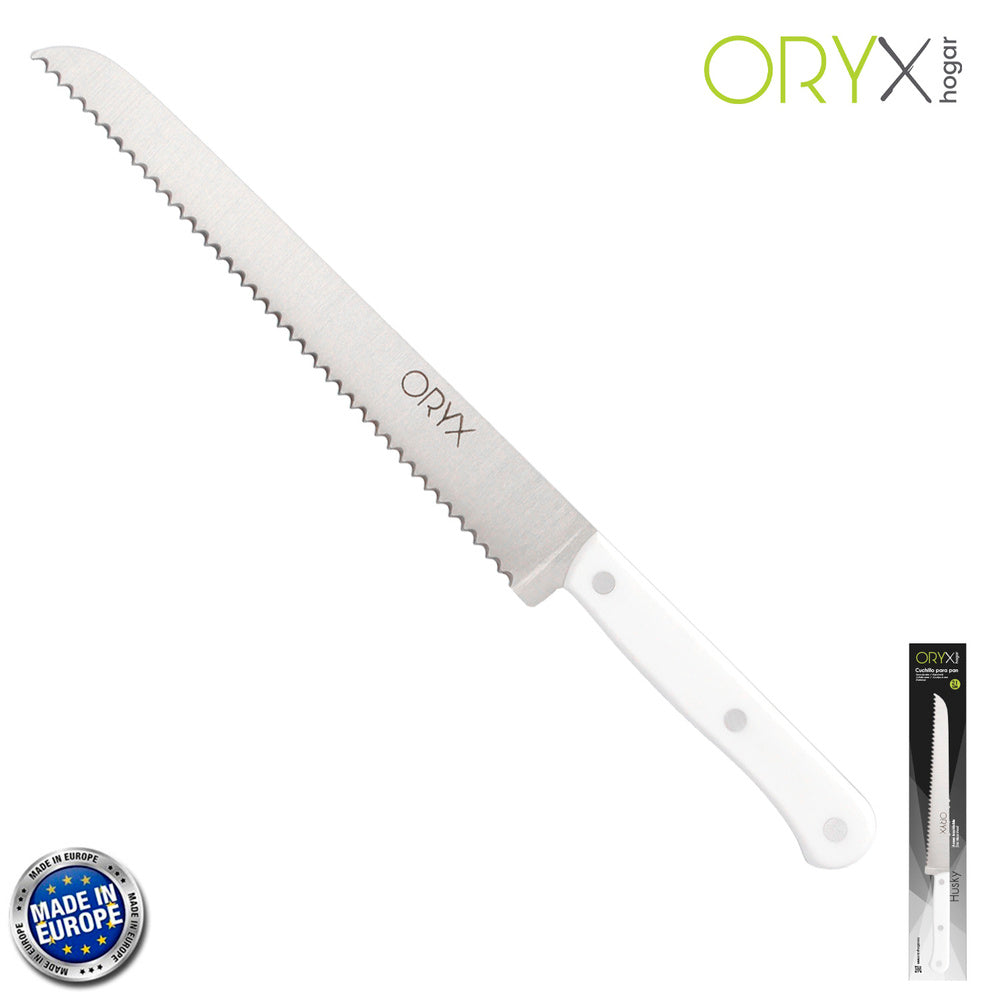 Cuchillo husky panero 21 cm hoja acero inoxidable, cuchillo pan , cuchillo cortar pan mango ergonómico blanco
