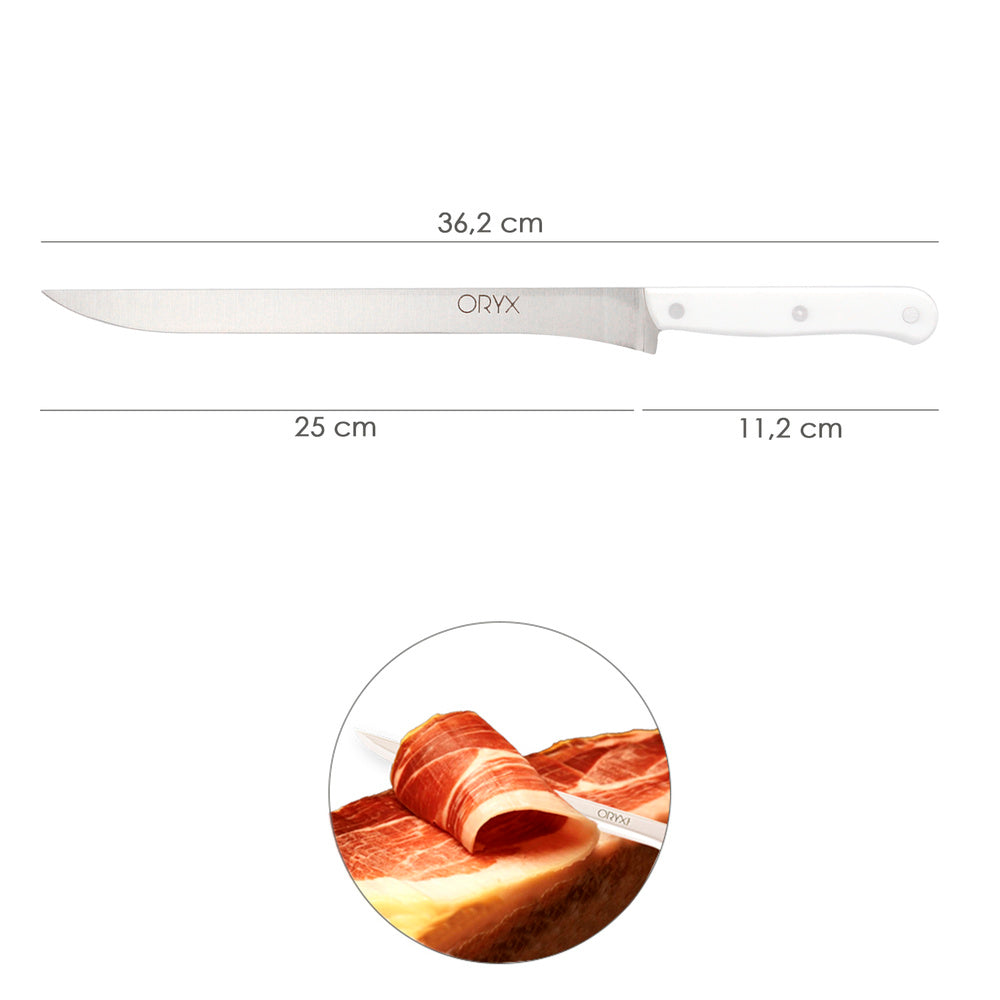 Cuchillo husky jamonero 25 cm hoja acero inoxidable, cuchillo jamón, cuchillo cortar jamón mango ergonómico blanco