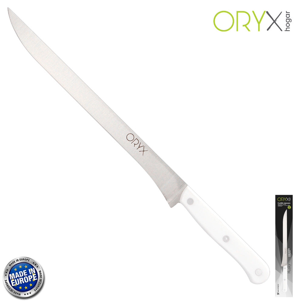 Cuchillo husky jamonero 25 cm hoja acero inoxidable, cuchillo jamón, cuchillo cortar jamón mango ergonómico blanco