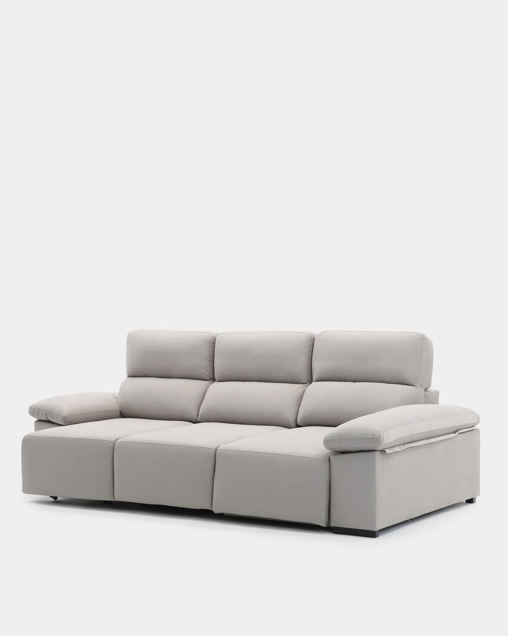 Sofá chaise longue cinzento de 3 lugares com design envolvente para sala de estar