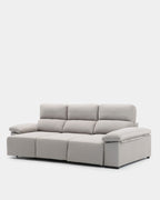 Sofá chaise longue cinzento de 3 lugares com design envolvente para sala de estar