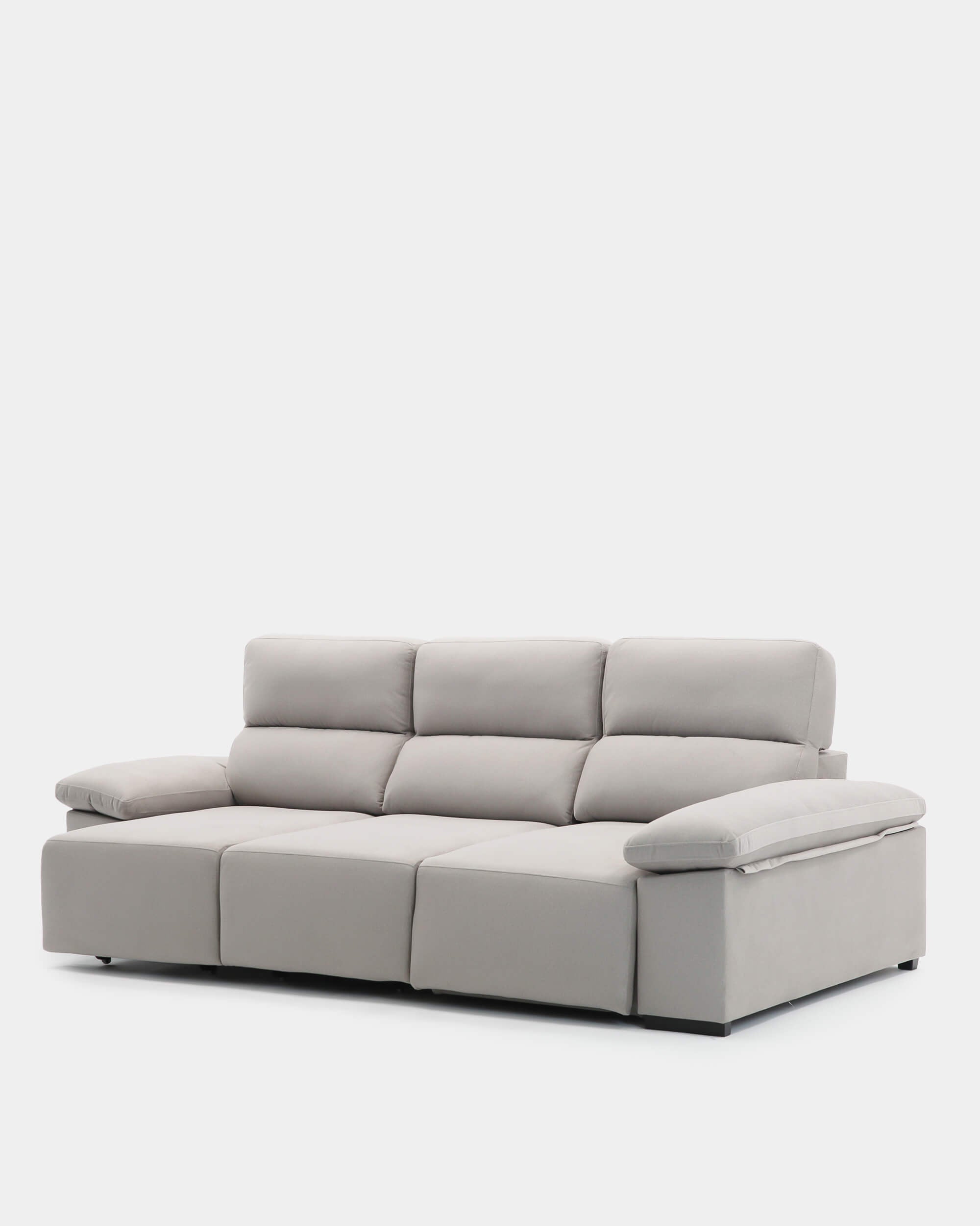Sofá chaise longue cinzento de 3 lugares com design envolvente para sala de estar