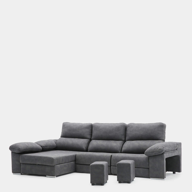 Sofá chaiselongue 4 plazas gris antimanchas | salón
