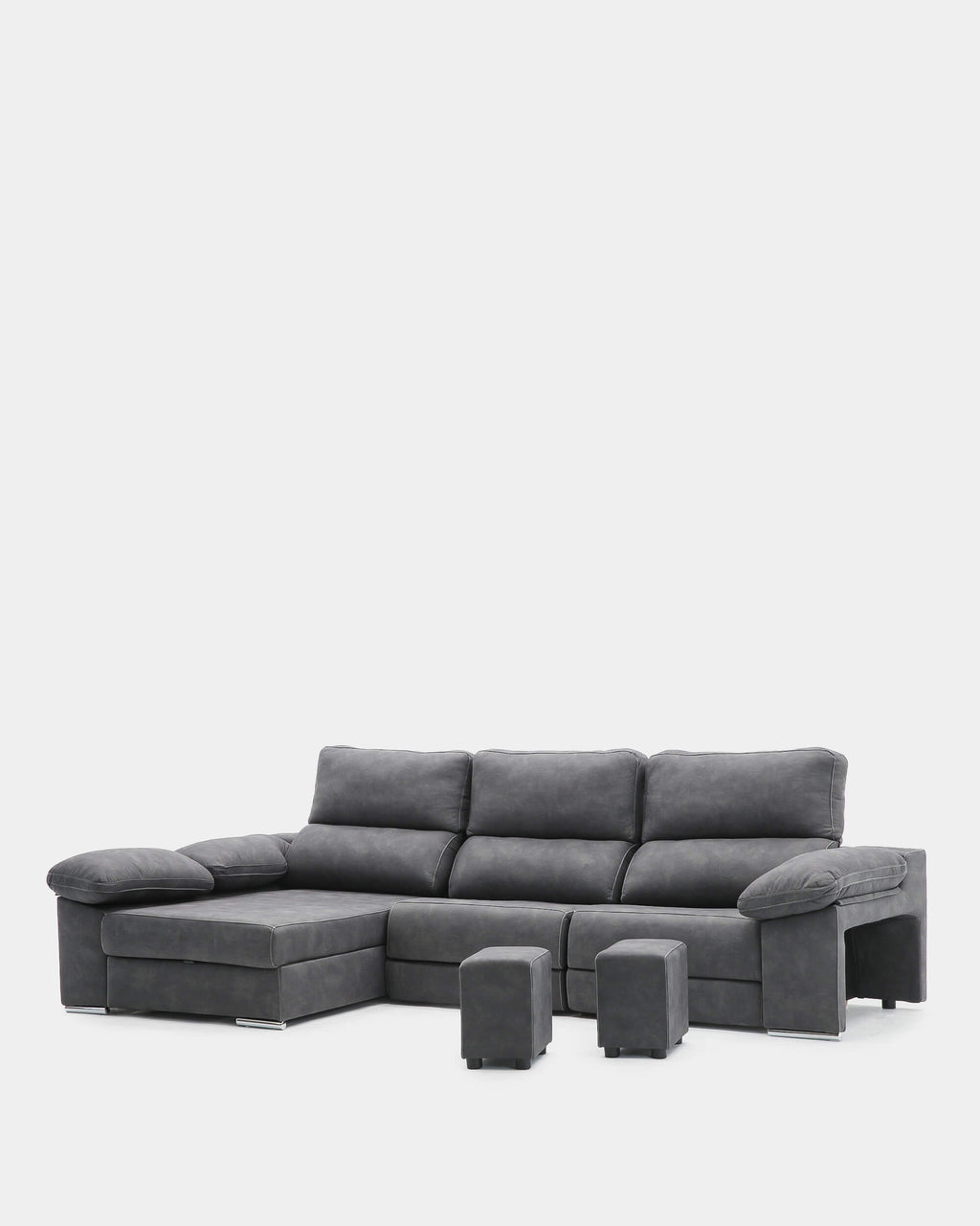 Sofá chaiselongue 4 plazas gris antimanchas | salón