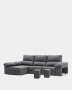 Sofá chaiselongue 4 plazas gris antimanchas | salón