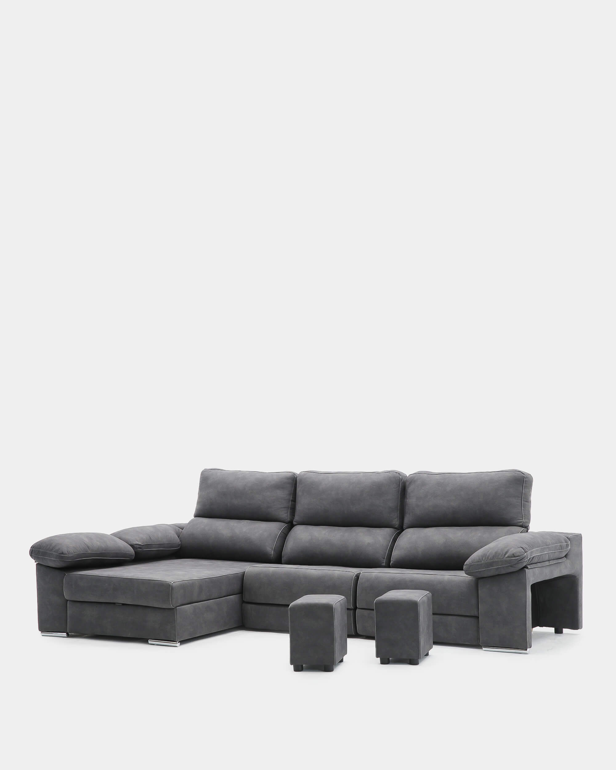 Sofá chaiselongue 4 plazas gris antimanchas | salón