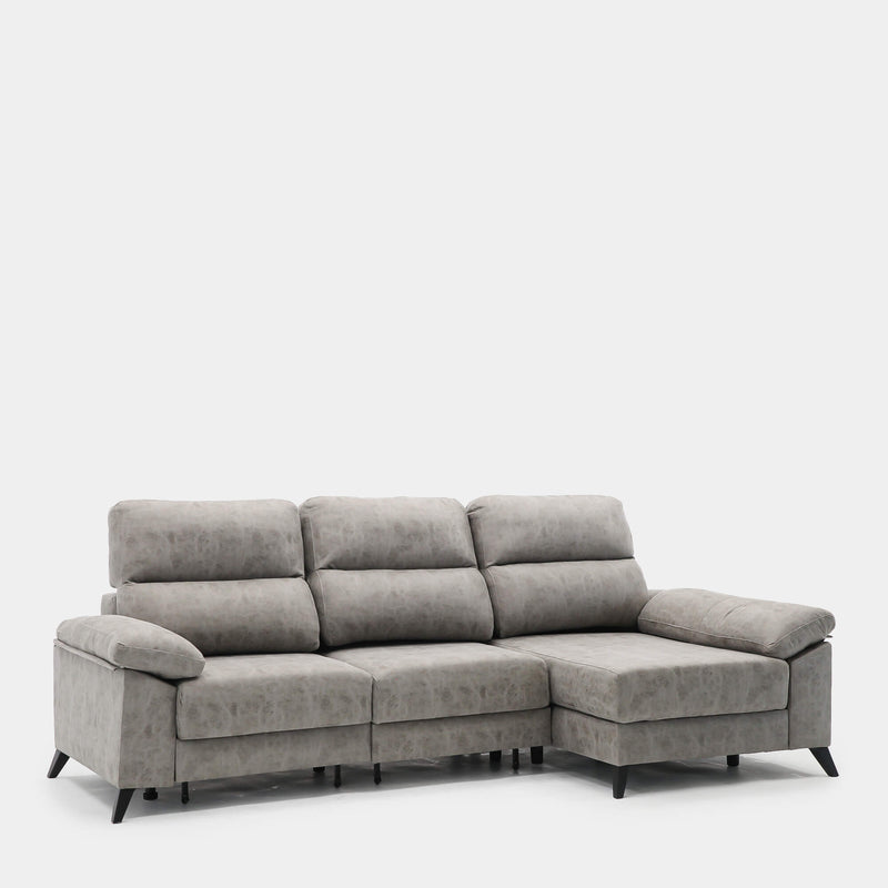 Sofa chaiselongue gris 3 plazas 280 cm con apertura arrastre
