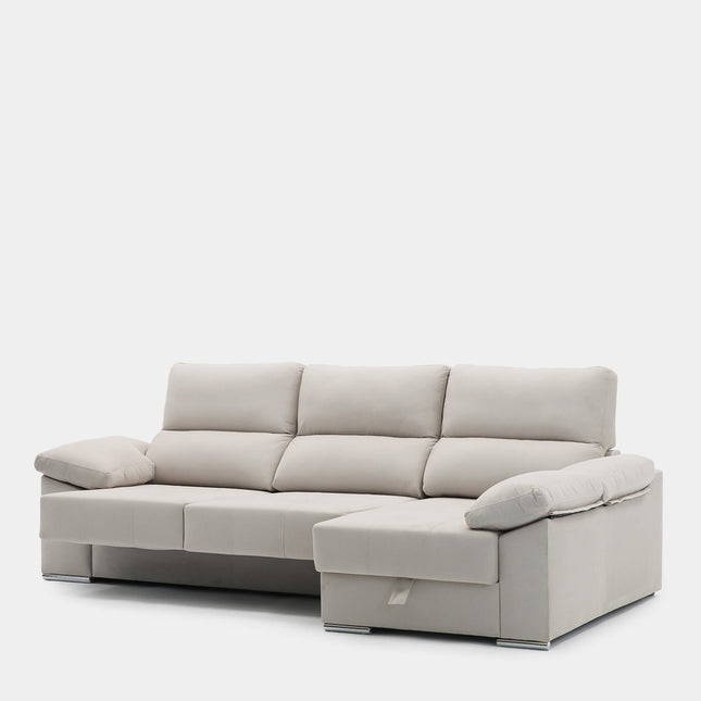 Sofá chaiselongue beige con asientos deslizantes 3 plazas