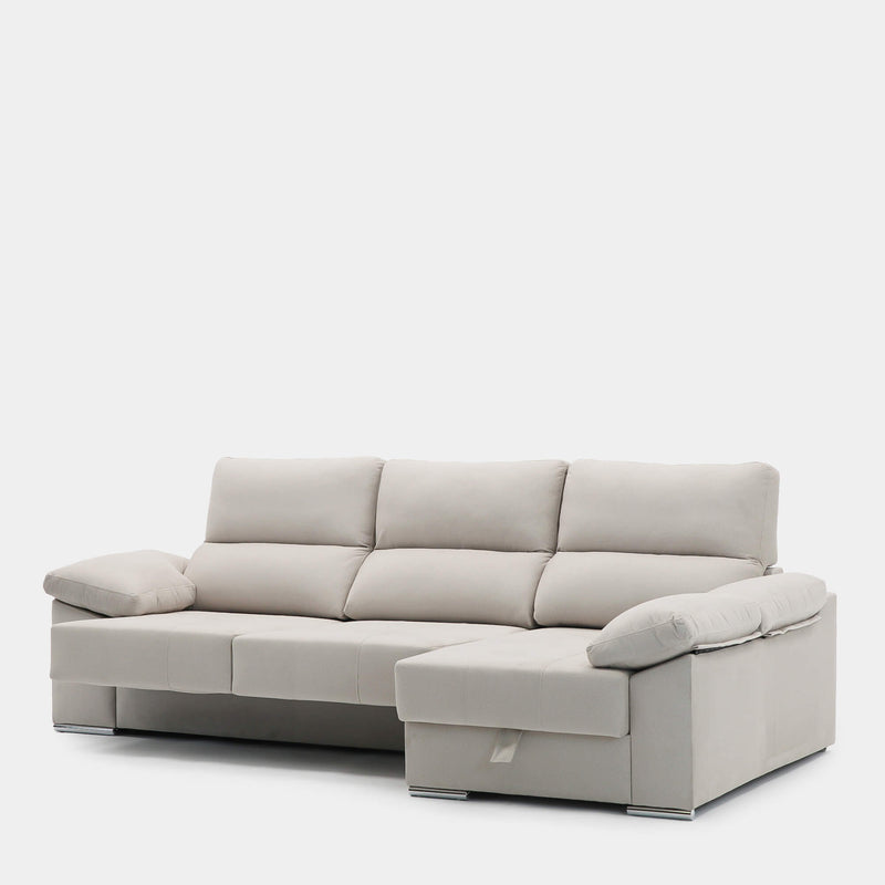 Sofá chaiselongue beige con asientos deslizantes 3 plazas