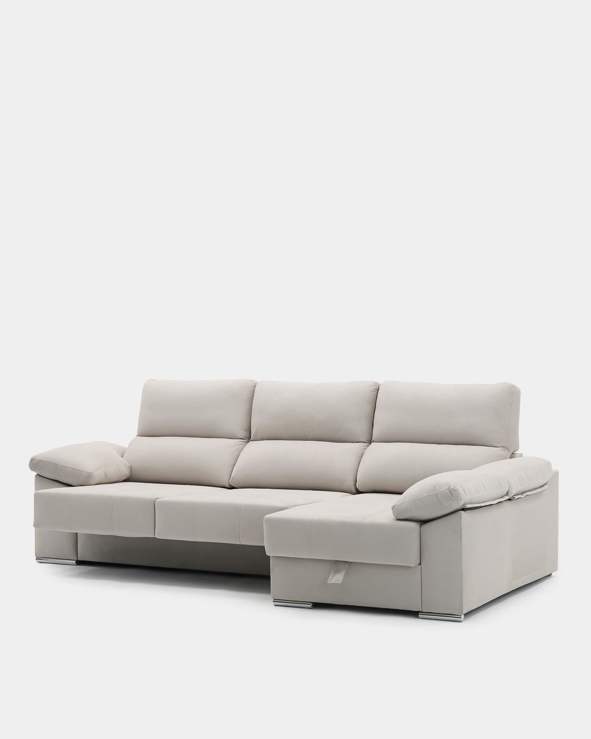 Sofá chaiselongue beige con asientos deslizantes 3 plazas