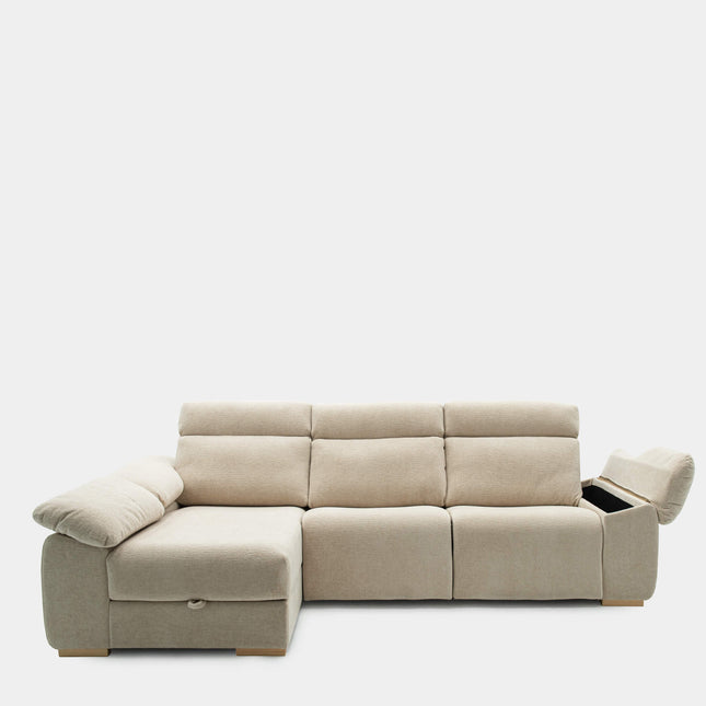 Sofá chaiselongue 3 plazas para sala beige | confort