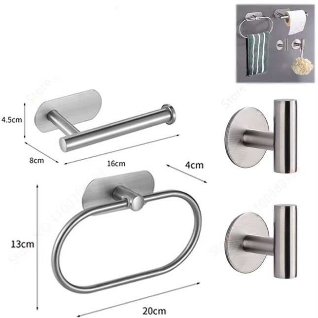 Silver set of adhesive bathroom holders