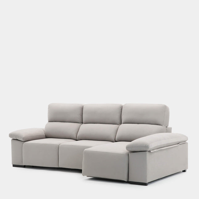 Sofá chaiselongue gris 3 plazas diseño envolvente para salón