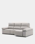 Sofá chaise longue cinzento de 3 lugares com design envolvente para sala de estar