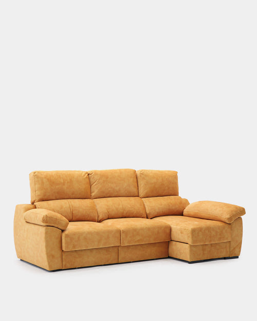 Sofá chaise longue de 3 lugares, 260 cm | amarelo resistente a manchas