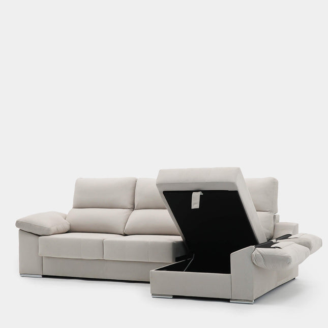 Sofá chaiselongue beige con asientos deslizantes 3 plazas