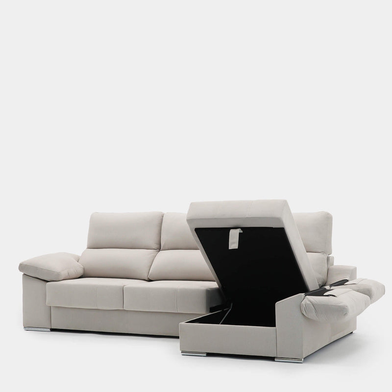 Sofá chaiselongue beige con asientos deslizantes 3 plazas