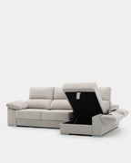 Chaise longue bege com bancos deslizantes, 3 lugares