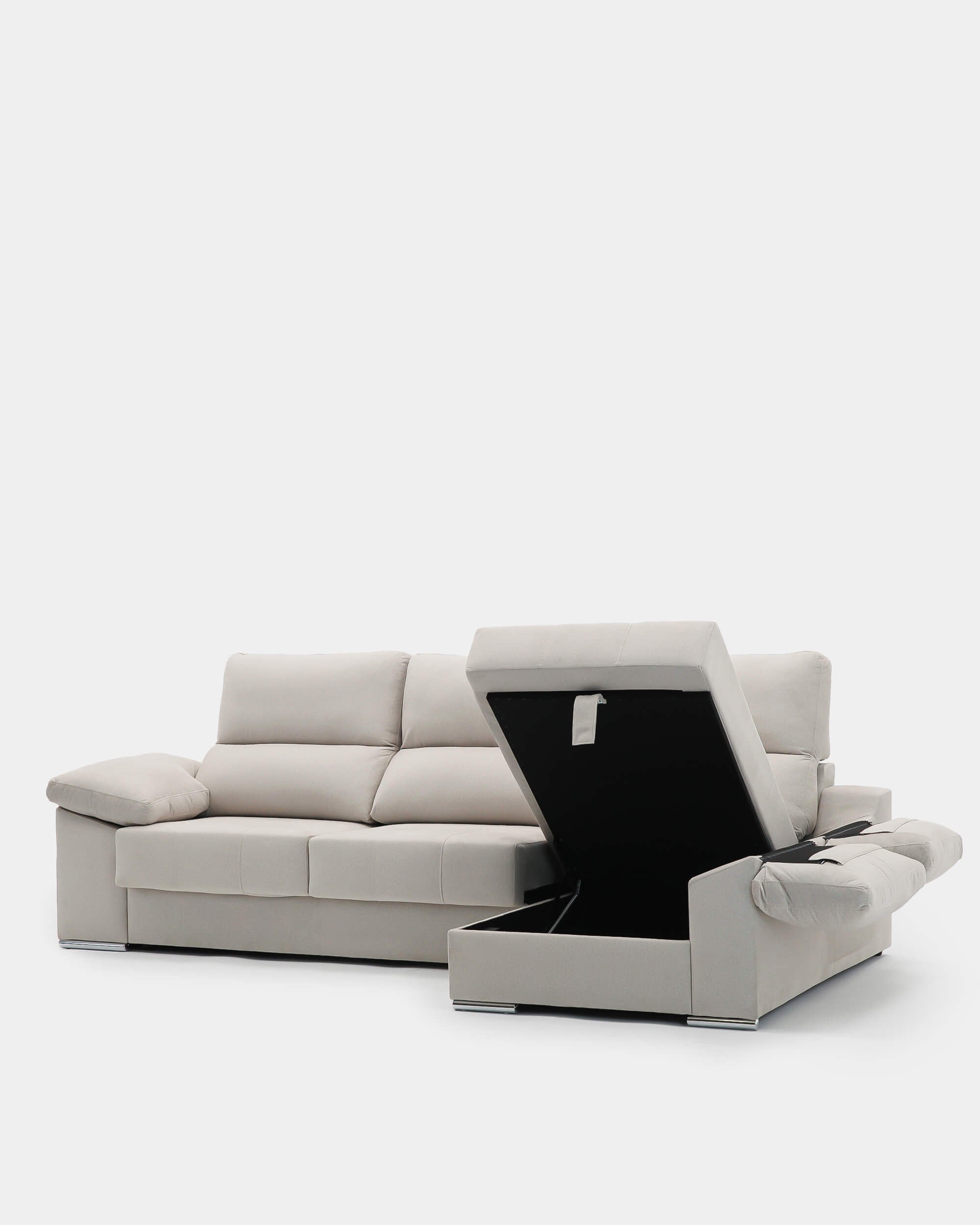Sofá chaiselongue beige con asientos deslizantes 3 plazas
