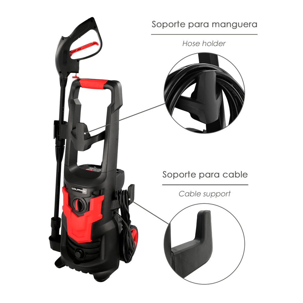 Hidrolimpiadora alta presión 135 bares 1.800 watt. Con accesorios. 330 litros / hora. Limpiadora de agua con deposito detergente