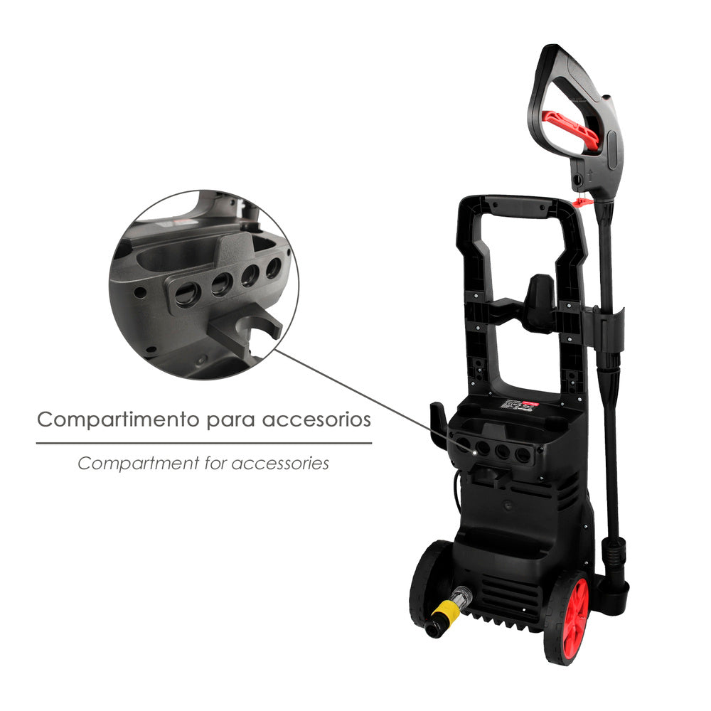 Hidrolimpiadora alta presión 135 bares 1.800 watt. Con accesorios. 330 litros / hora. Limpiadora de agua con deposito detergente