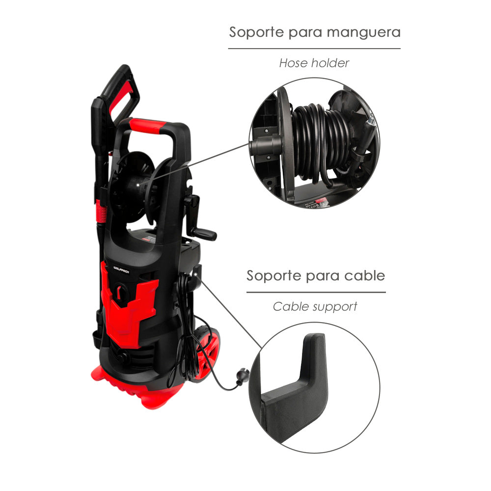Hidrolimpiadora alta presión 180 bares 2.400 watt. Con accesorios 390 litros / hora. Limpiadora de agua con deposito detergente
