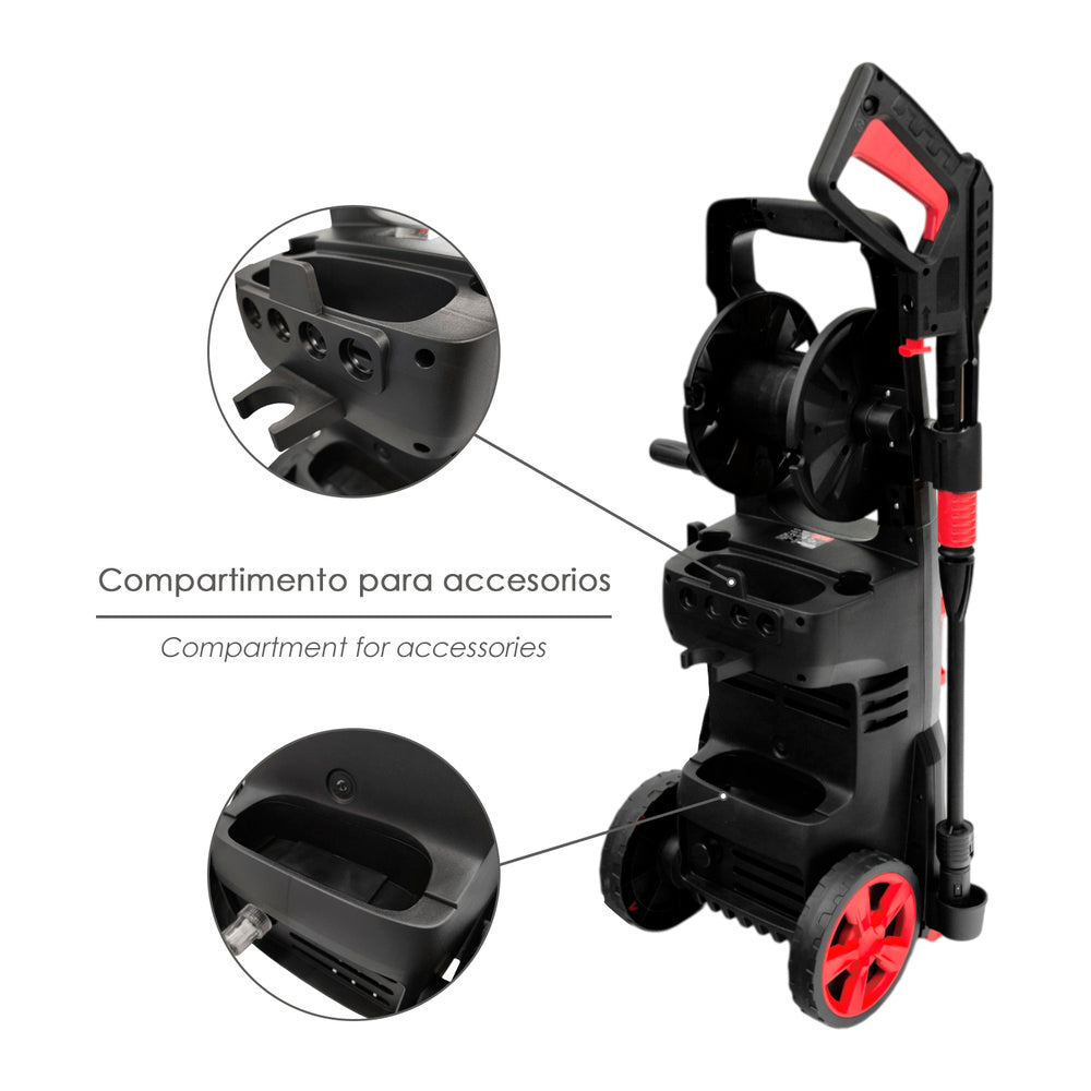 Hidrolimpiadora alta presión 180 bares 2.400 watt. Con accesorios 390 litros / hora. Limpiadora de agua con deposito detergente