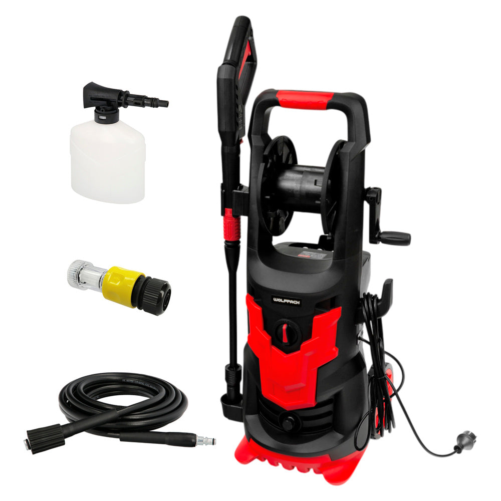 Hidrolimpiadora alta presión 180 bares 2.400 watt. Con accesorios 390 litros / hora. Limpiadora de agua con deposito detergente