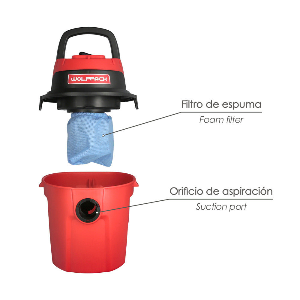 Aspirador soplador plástico agua y polvo 10 litros / 1000 watt.