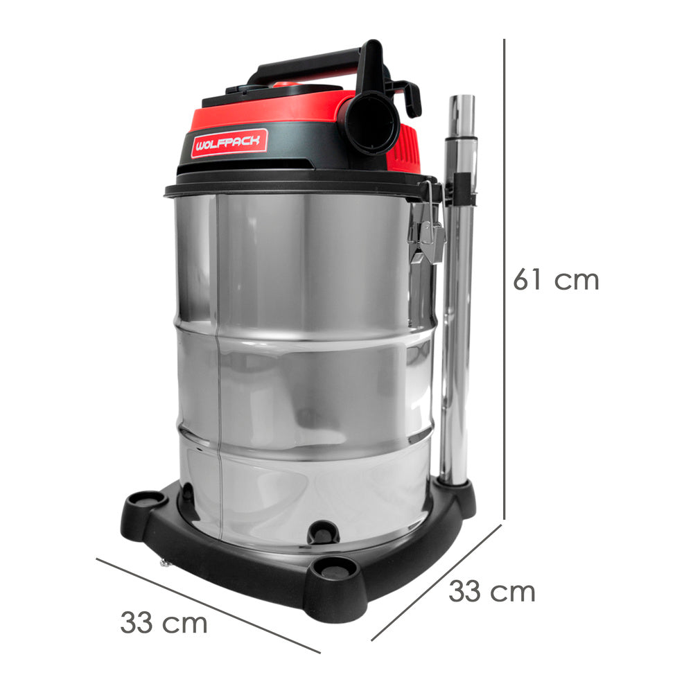 Aspirador inoxidable 30 litros / 1400 watt. Interruptor sincronizado.