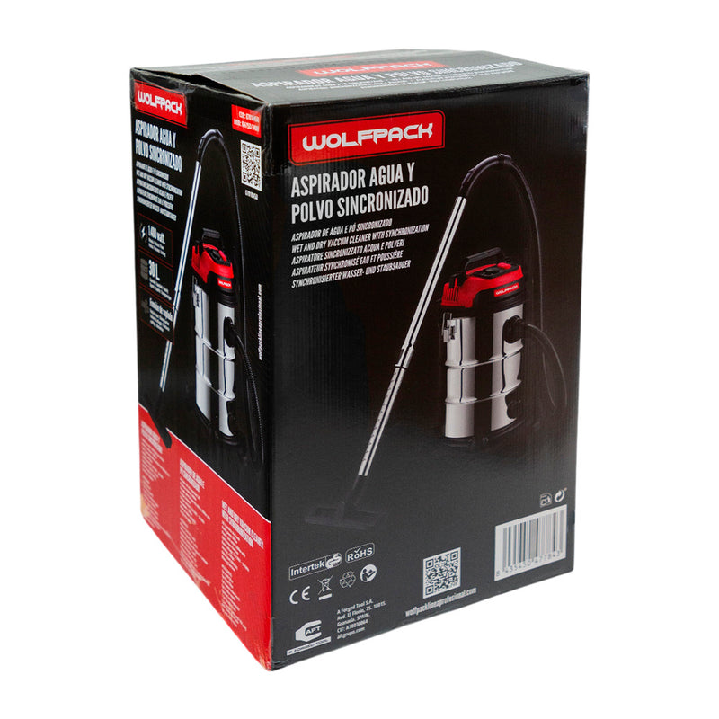 Aspirador inoxidable 30 litros / 1400 watt. interruptor sincronizado