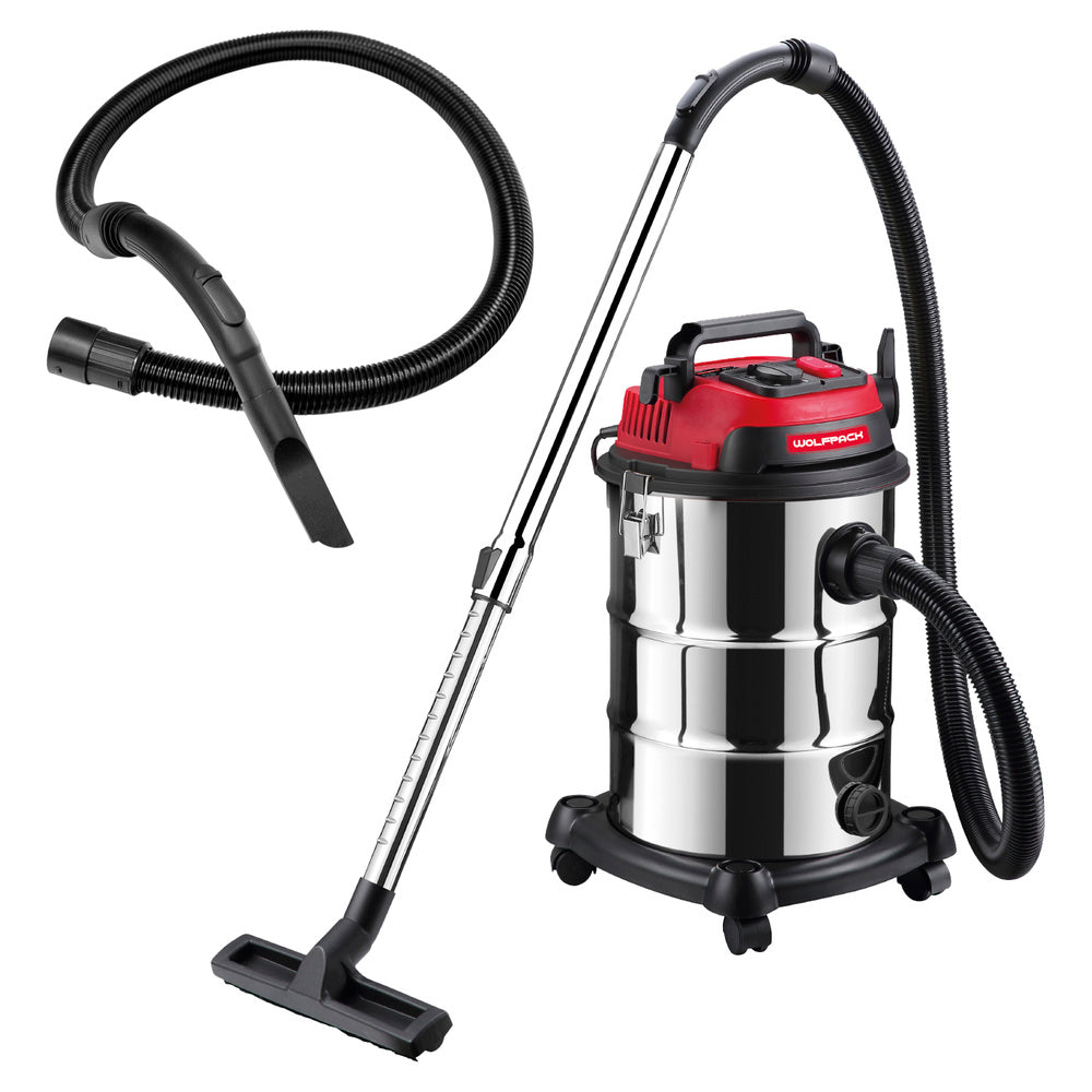 Aspirador inoxidable 30 litros / 1400 watt. Interruptor sincronizado.