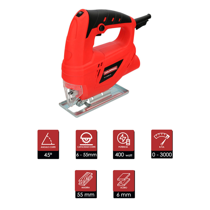 Sierra vaiven 400 watt. sierra de calar, profundidad corte 55 mm. madera. inclinable
