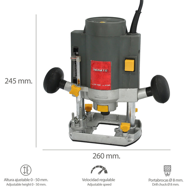 Fresadora ø 8 mm. 1.020 w velocidad ajustable con maletin