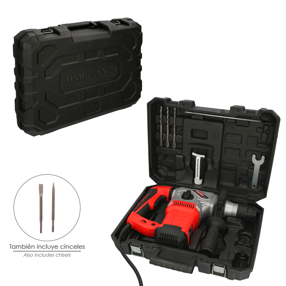 Martillo demoledor perforador sds plus 1.500 watt. Con accesorios y maletin. 4.000 ipm 6 julios.