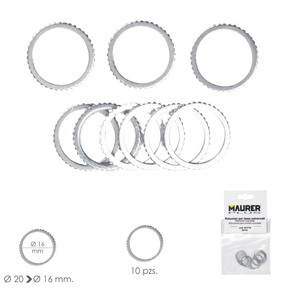 Adapters / reducers for wood cutting disc ø 20 to ø 16 mm (bag of 10 pieces)
