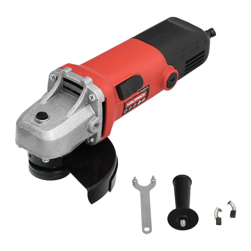 Amoladora 500 watt. ø 115 mm. 12.000 r.p.m. eje M14 protector disco ajustable, anti arranque