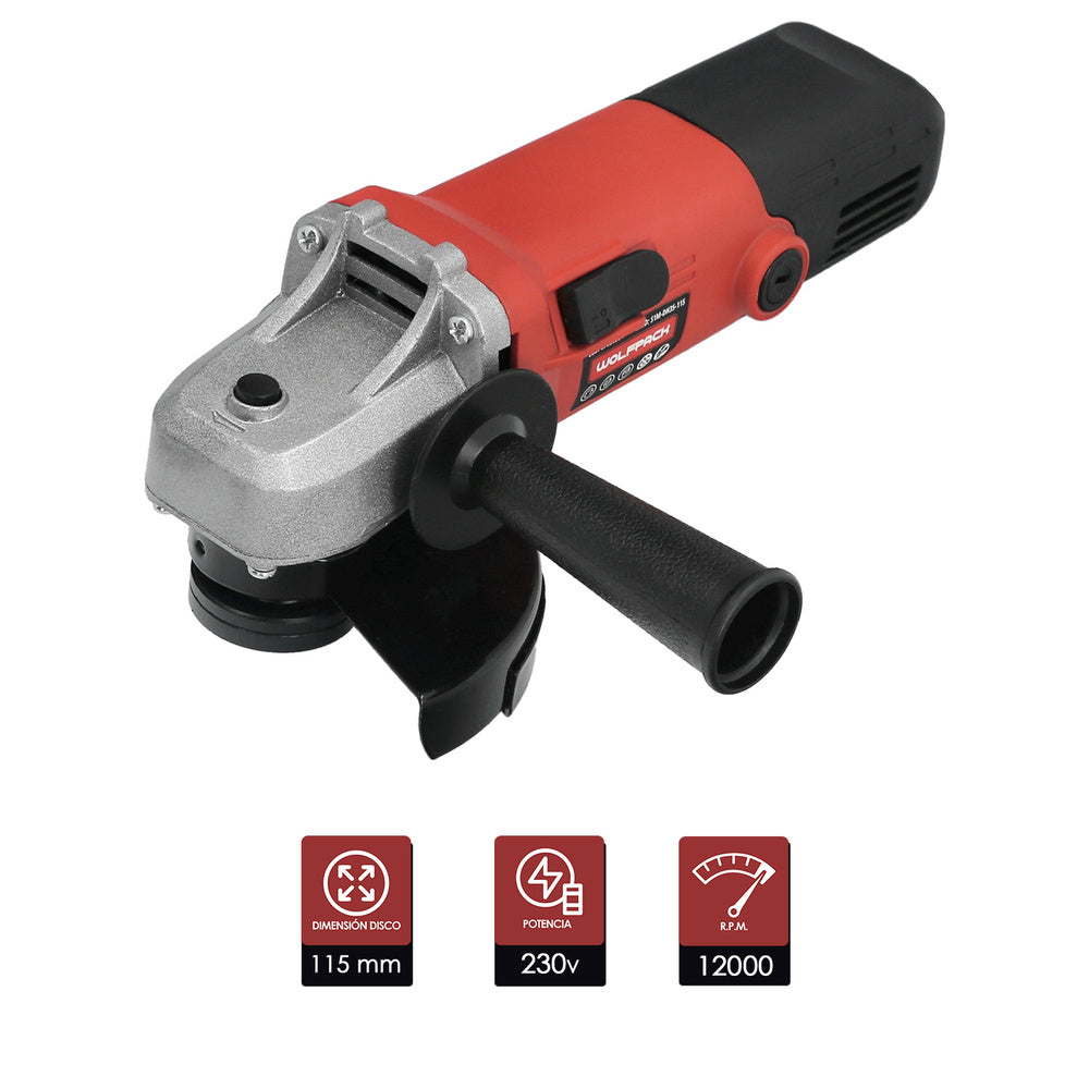 Grinder 500 watt. Ø 115 mm 12,000 r.p.m. M14 spindle, adjustable disc guard, anti-restart function