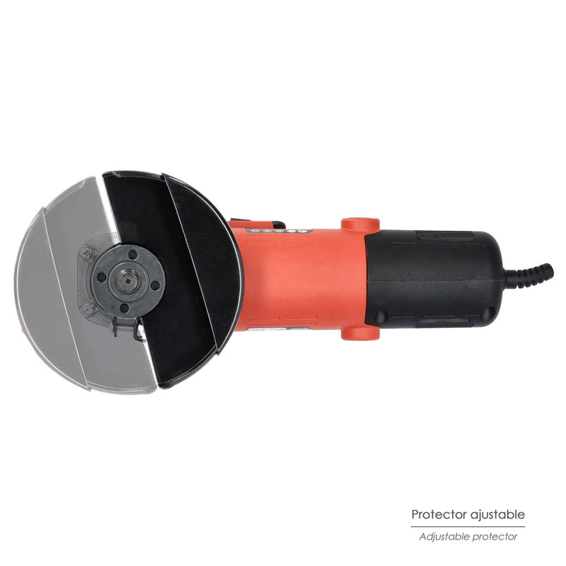 Amoladora 500 watt. ø 115 mm. 12.000 r.p.m. eje M14 protector disco ajustable, anti arranque