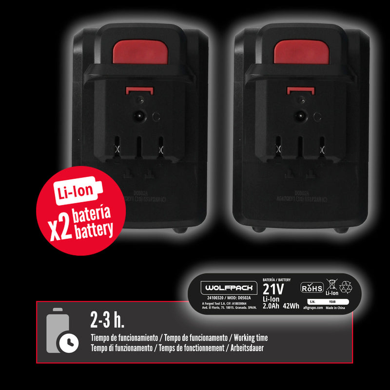 Tijeras podar a batería 21 volt. con 2 baterías 2 a/h mango engomado, ø corte 40 mm.con maletín