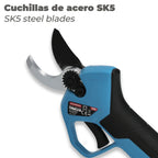 Tijeras podar a batería 16,8 volt. Con 2 baterías 2 a/h. Mango engomado, ø corte 40 mm con maletín