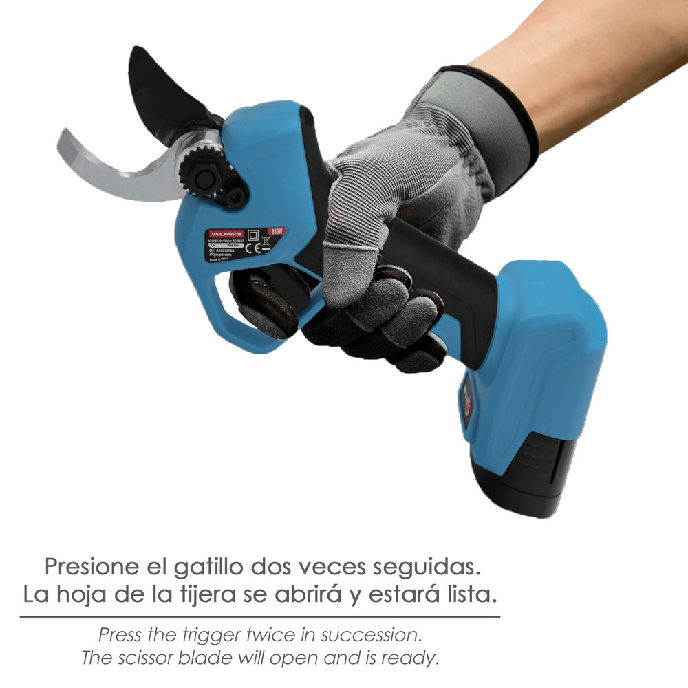Tijeras podar a batería 16,8 volt. Con 2 baterías 2 a/h. Mango engomado, ø corte 40 mm con maletín