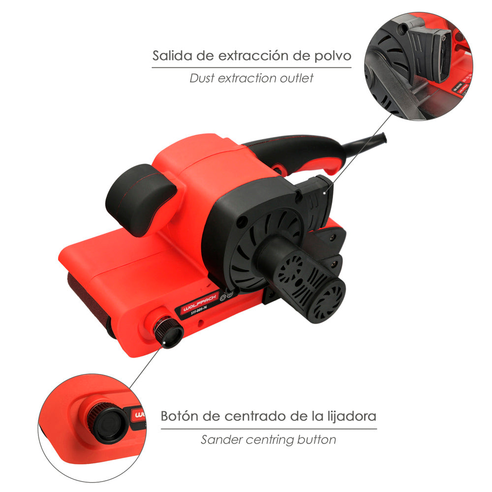Lixadora de cinta de 800 W. Com aspiração integrada