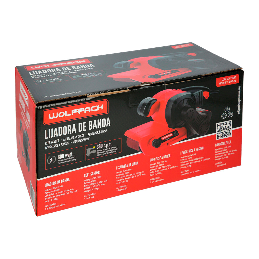 Lixadora de cinta de 800 W. Com aspiração integrada