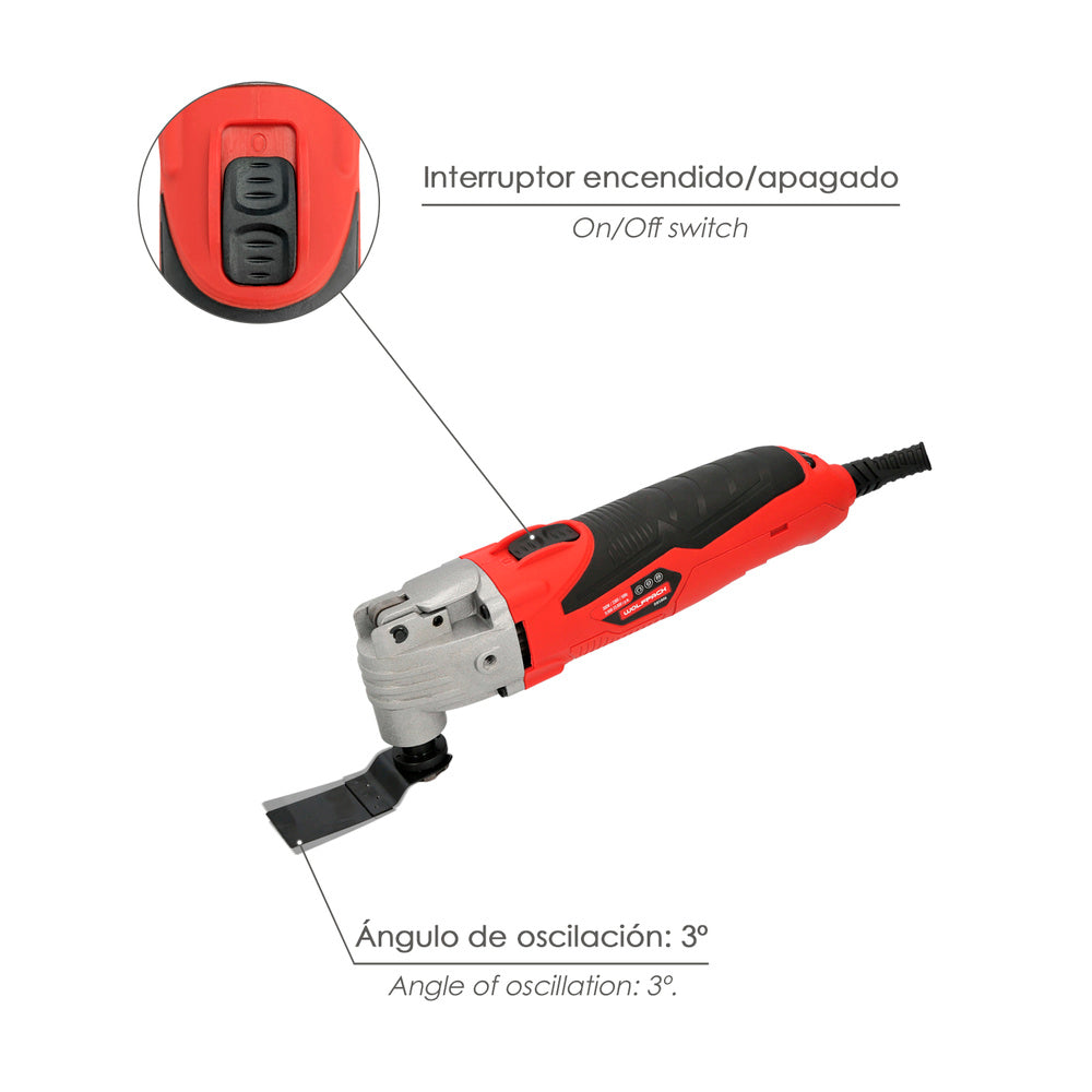 Ferramenta multifunções oscilante 300 watt. Com acessórios 23.000 r.p.m. Variador de velocidade, troca rápida de lâmina, cortar, lixar