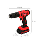 20V Drill Driver with 2 speeds and hammer function. 2 Ah battery. 35 Nm torque.